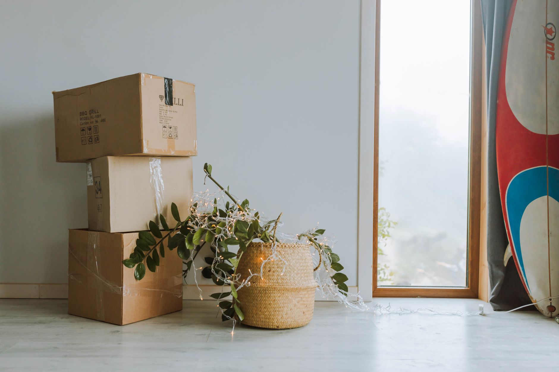 Moving boxes in a living room
