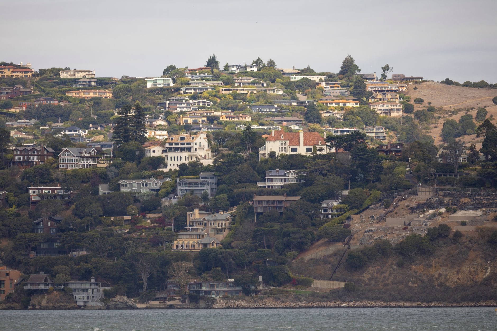 Hillside homes above the water in Southern Marin